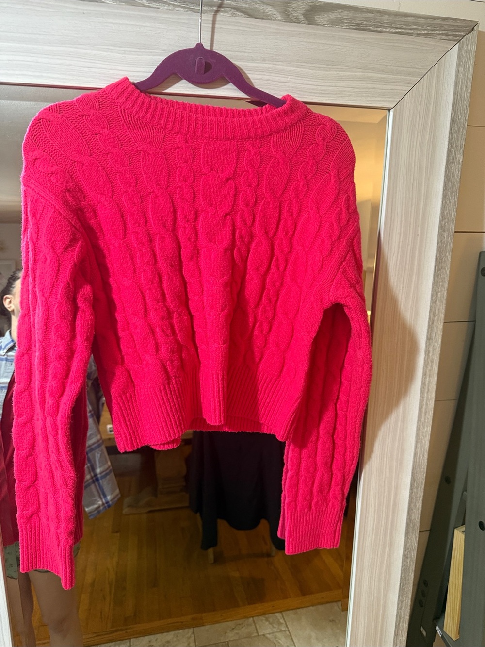 a new day Hot Pink Cable Knit Cropped Turtleneck Sweater